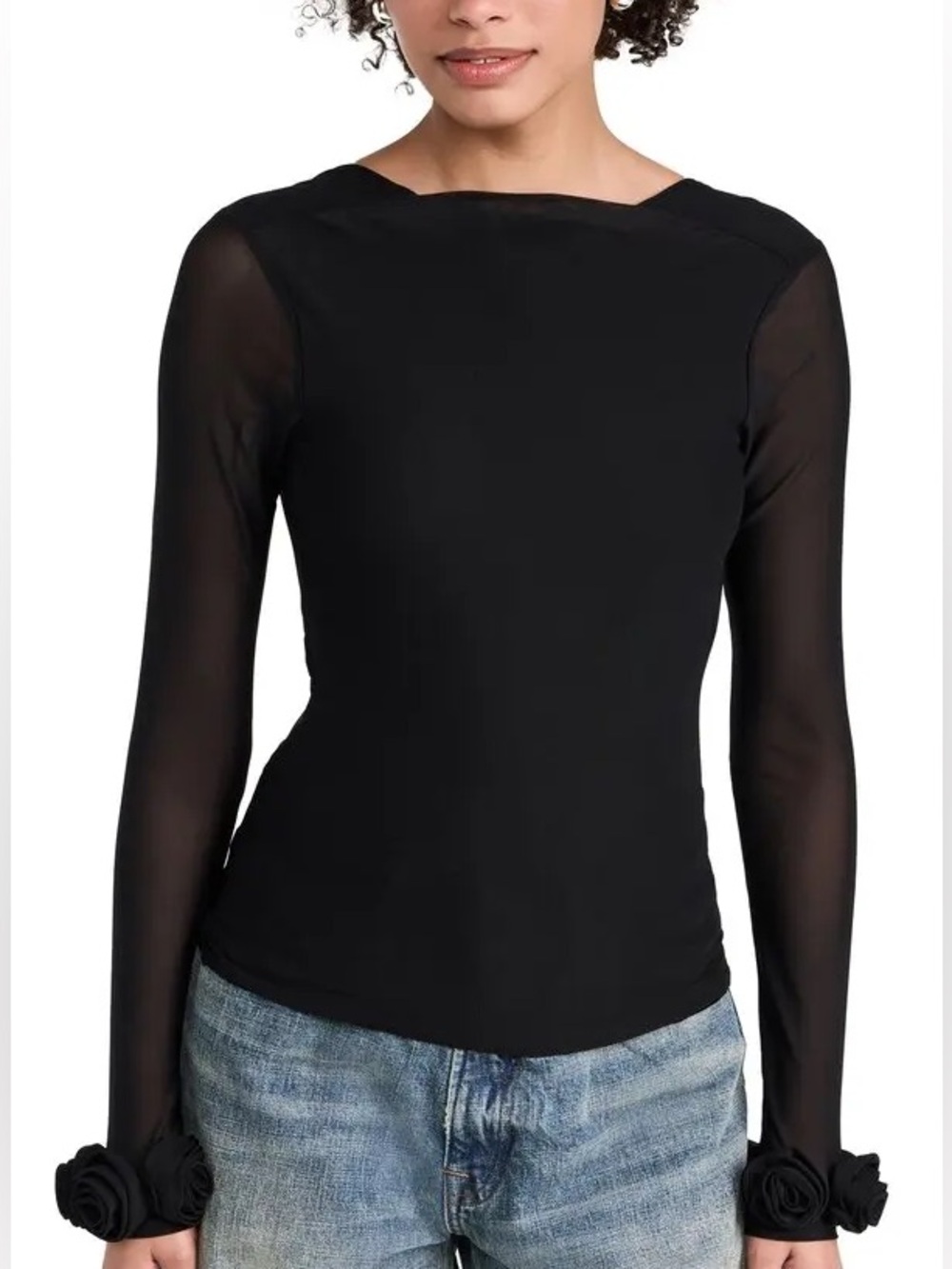 AFRM Black Long Sleeve Slim Top with Rose Cuffs